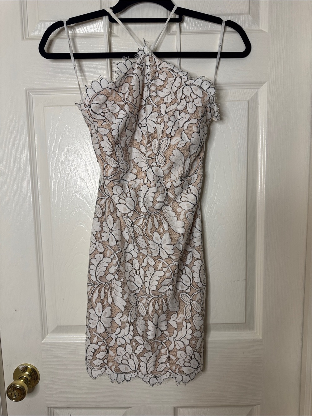 Lulu's White Floral Lace Mini Dress over Nude